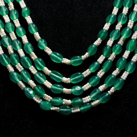 Green Onyx - Pearl Oval Smooth Natural Beads Necklace 24 Inches Strands