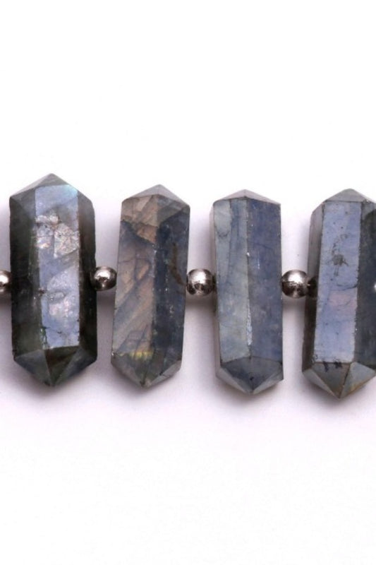 Mystic Coated Labradorite Double Pencil Faceted Natural Beads