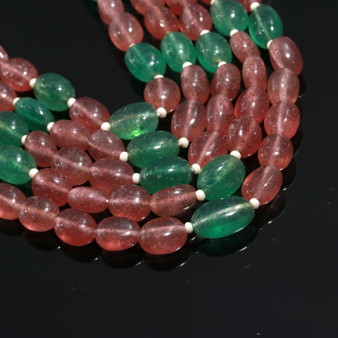 Ruby & Oval Smooth Natural Beads Necklace 20 Inches Strands