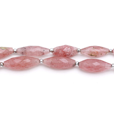 Strawberry Quartz Pink Barrel Faceted Natural Beads 8 inches Strands