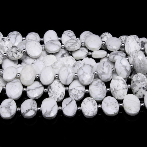 Howlite White Oval Faceted Natural Beads 8 Inches Strands