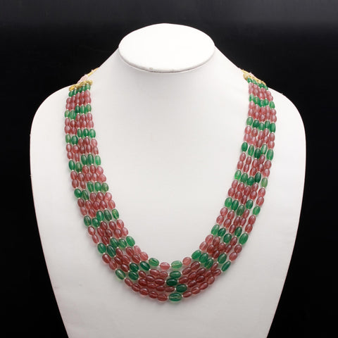 Ruby & Oval Smooth Natural Beads Necklace 20 Inches Strands