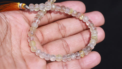 Rutilated Quartz Golden Rondell Faceted Natural Beads 8 Inches Strands