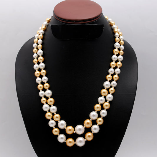 Pearl Yellow- White Round Smooth Natural Beads Necklace 20 Inches Strands