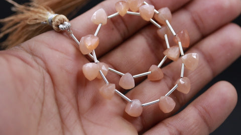 Peach Moonstone Trillion Faceted Natural Beads 8 inches strands