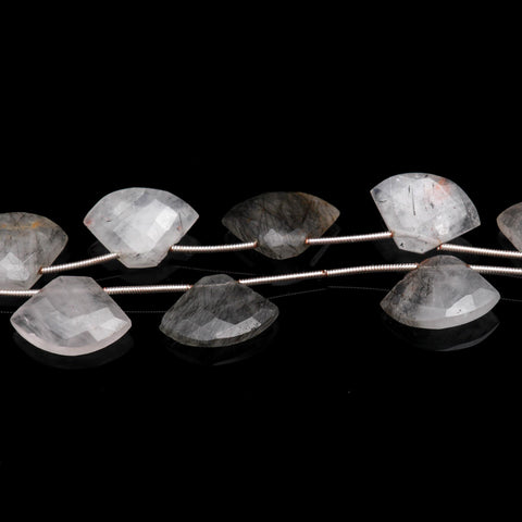 Rutilated Quartz Black Grey Axe Faceted Natural Beads 8 Inches Center