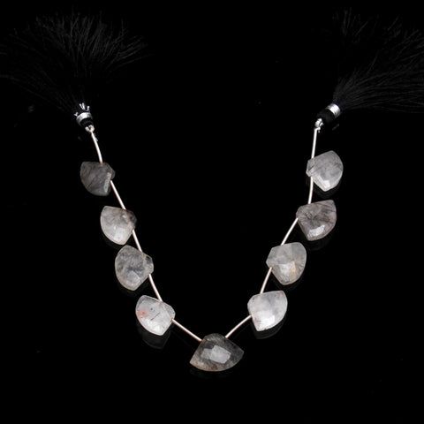 Rutilated Quartz Black Grey Axe Faceted Natural Beads 8 Inches Center