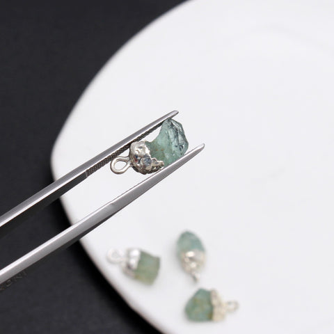 Aquamarine Raw 925 Silver Bezel Cap 12 MM Pendant Charms