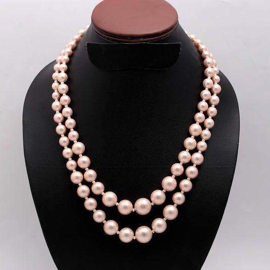 Pearl Peach Round Smooth Natural Beads Necklace 20 Inches