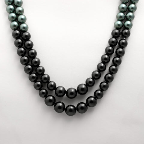 Pearl Black-Green-White Round Smooth Natural Beads Necklace 20 Inches