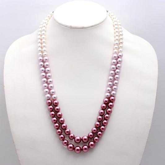 Pearl Maroon-Pink Round Smooth Natural Beads Necklace 20 Inches