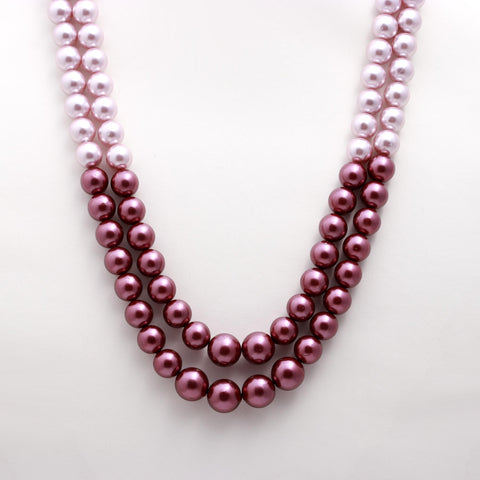 Pearl Maroon-Pink Round Smooth Natural Beads Necklace 20 Inches