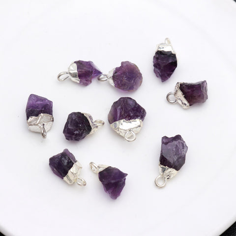 Amethyst Purple Raw 925 Silver Bezel Cap 12 MM Pendant Charms