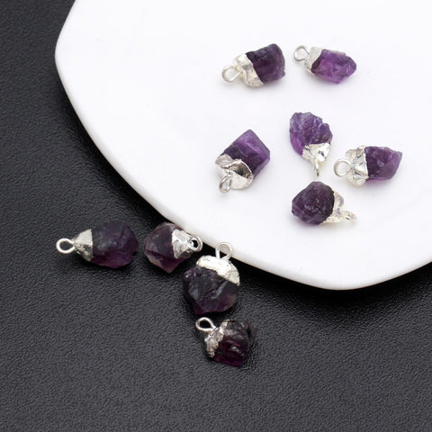 Amethyst Purple Raw 925 Silver Bezel Cap 12 MM Pendant Charms