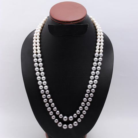 Pearl White Round Smooth Natural Beads Necklace 20 Inches