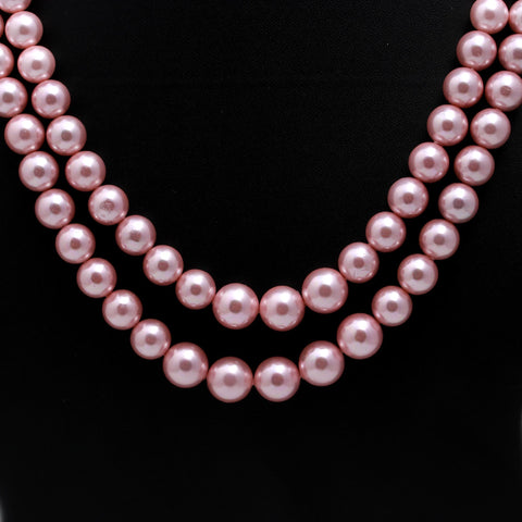 Pearl Pink Round Smooth Natural Beads Necklace 20 Inches