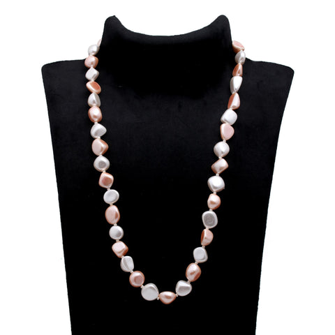 Pearl Bronze White Mix Shape Smooth Natural Beads Necklace 20 Inches