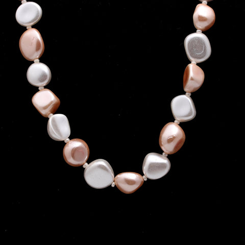 Pearl Bronze White Mix Shape Smooth Natural Beads Necklace 20 Inches