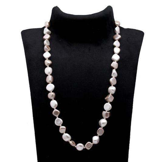 Pearl White Grey Mix Shape Smooth Natural Beads Necklace 20 Inches