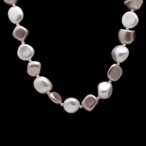 Pearl White Grey Mix Shape Smooth Natural Beads Necklace 20 Inches