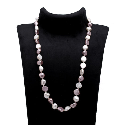 Pearl White Grey Mix Shape Smooth Natural Beads Necklace 20 Inches