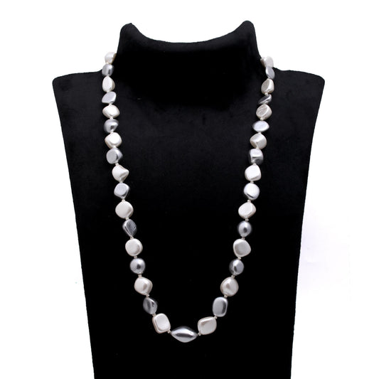 Pearl White Grey Multi Shape Smooth Natural Beads Necklace 20 Inches