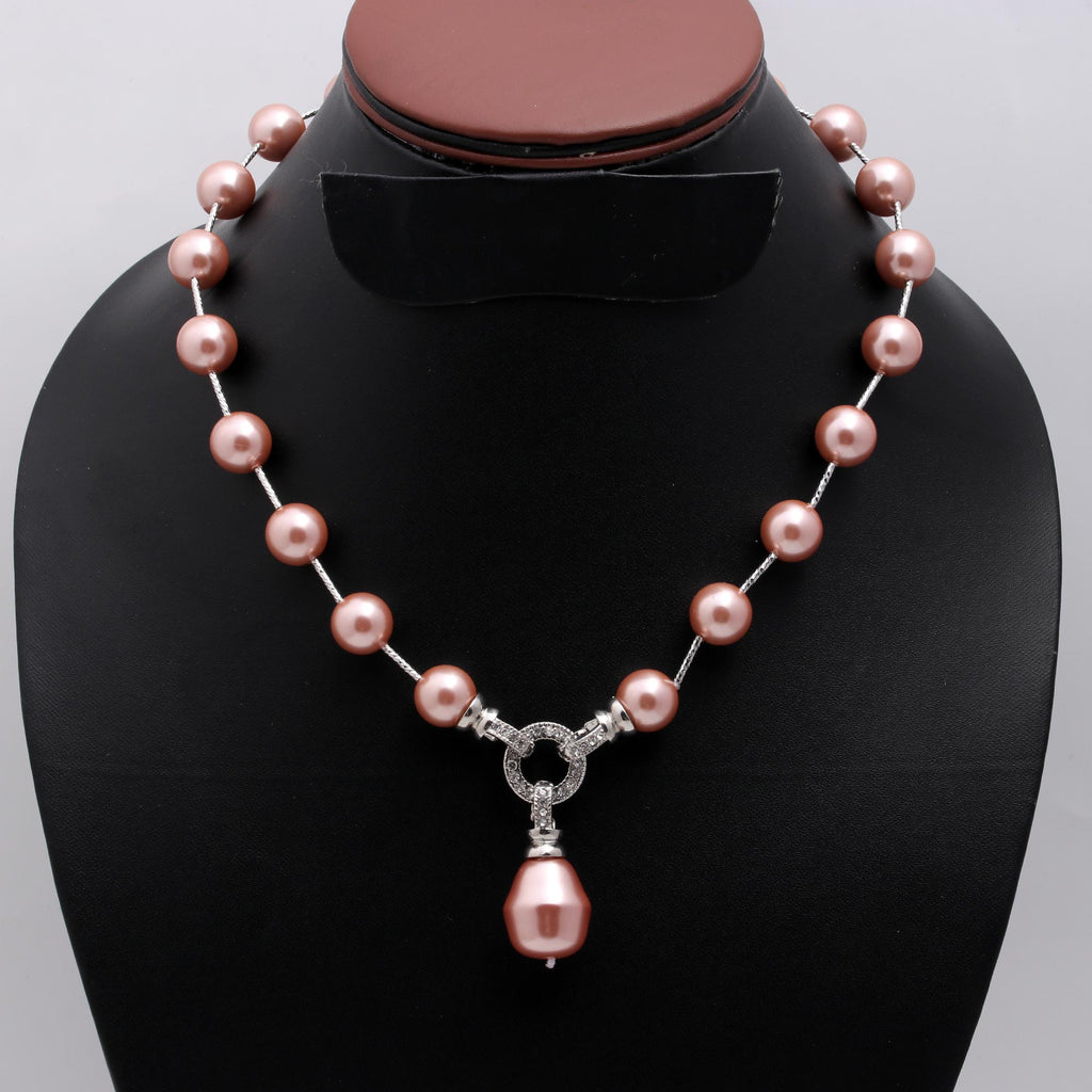 Pearl Pink Rondelle Smooth Natural Beads Necklace 20 Inches Strands