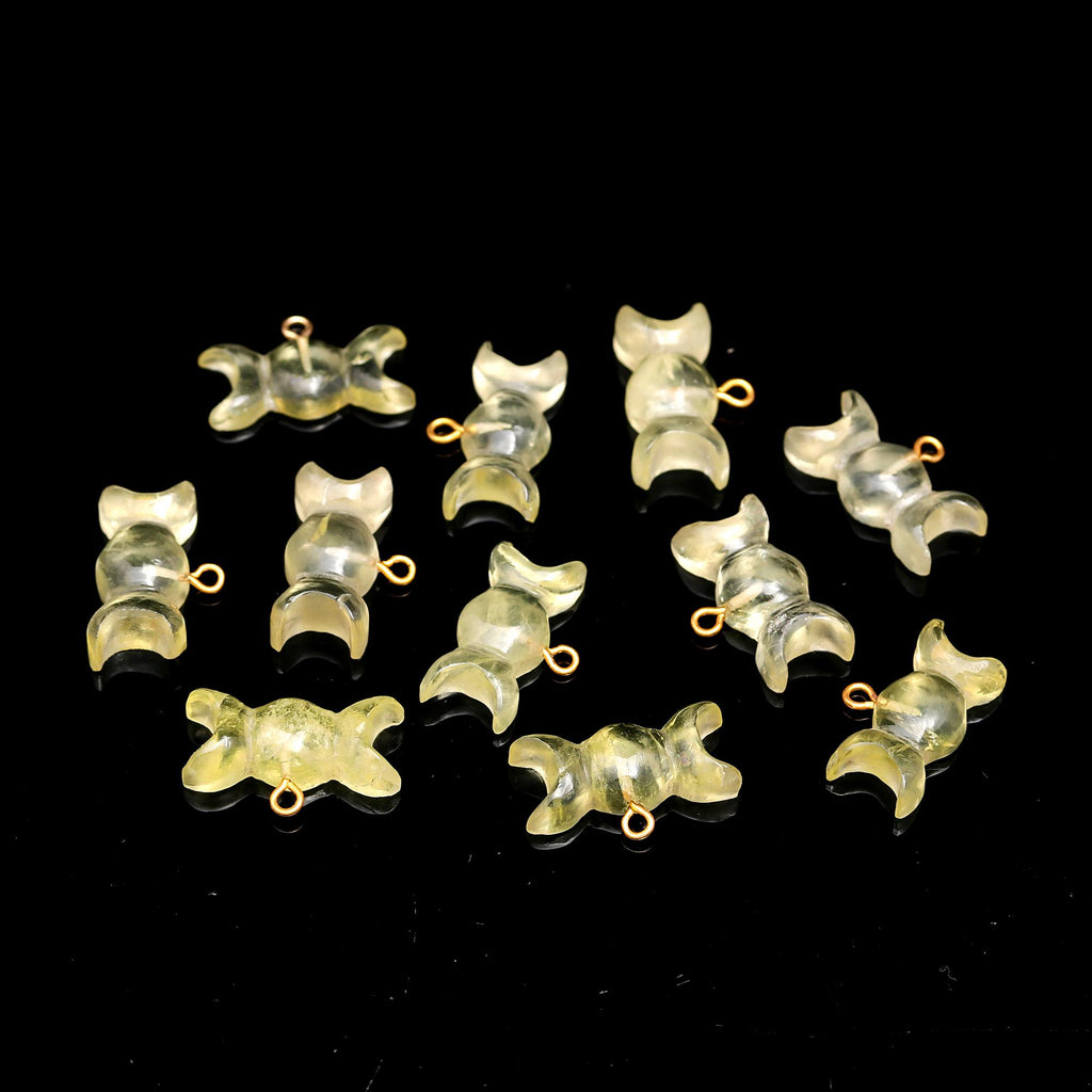 Lemon Quartz Yellow Triple Moon Carving Natural 21 MM Beads