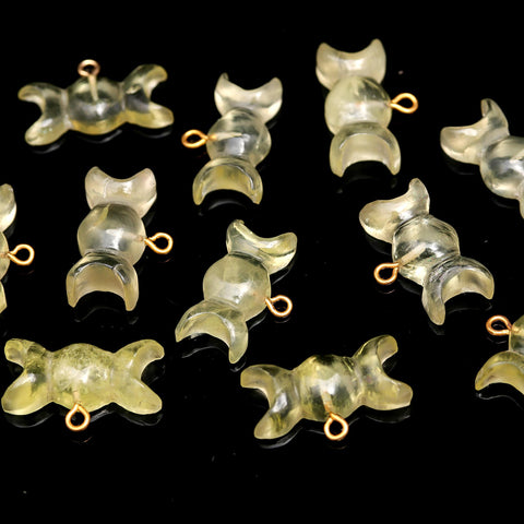 Lemon Quartz Yellow Triple Moon Carving Natural 21 MM Beads