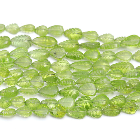 Peridot Green Leaf Carving Natural Beads 4 Inches Strands