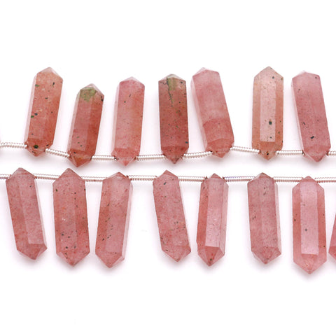 Strawberry Quartz Pink Double Pencil Smooth Natural Beads 8 Inches Strands