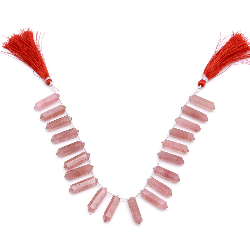 Strawberry Quartz Pink Double Pencil Smooth Natural Beads 8 Inches Strands