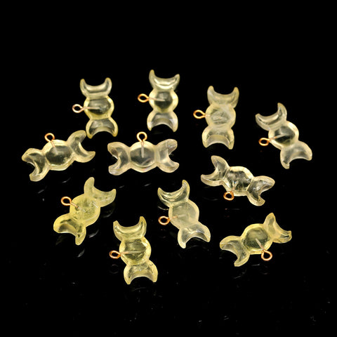 Lemon Quartz Yellow Triple Moon Carving Natural 21 MM Beads