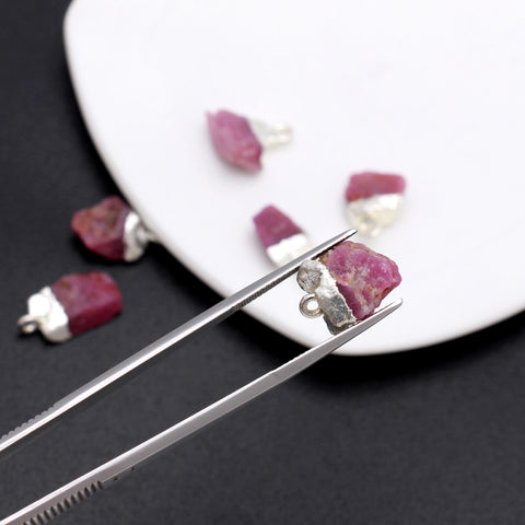 Ruby Red Raw 925 Silver Bezel Cap 12 MM Pendants Charm