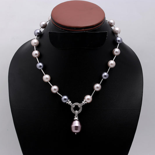 Pearl White Grey Round Smooth Natural Beads Necklace 20 Inches Strands