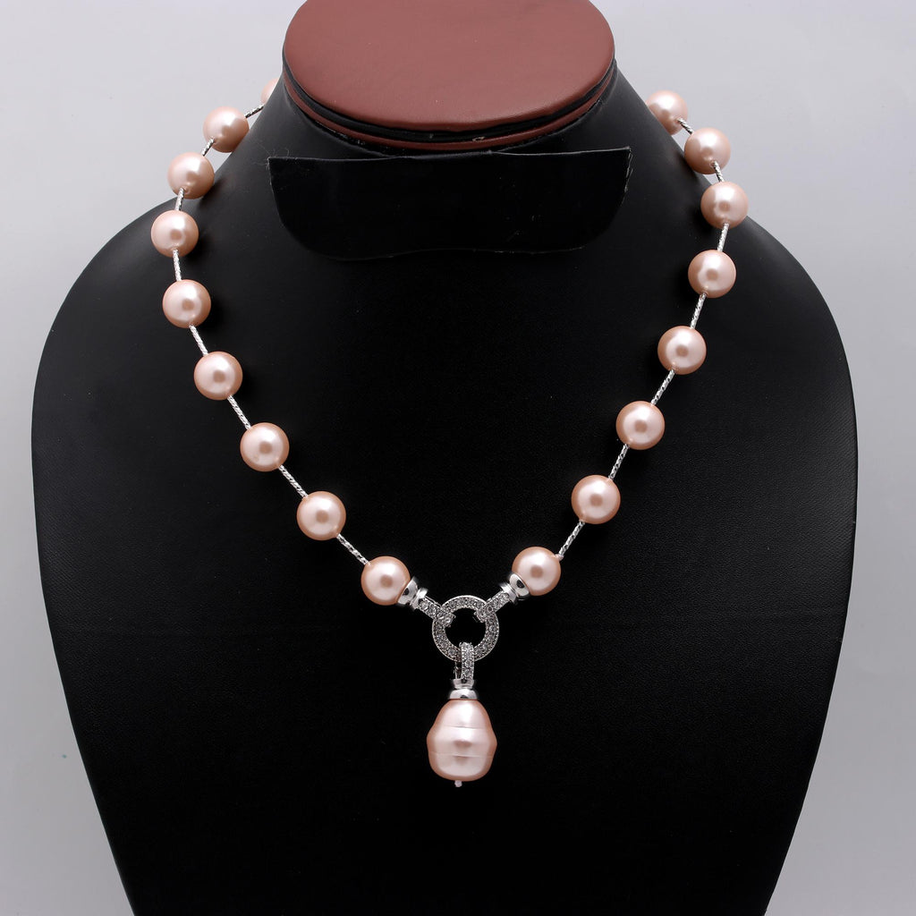 Pearl Pink Round Smooth Natural Beads Necklace 20 Inches Strands