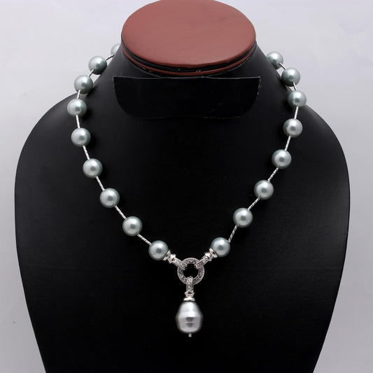 Pearl Grey Round Smooth Natural Beads Necklace 20 inches Strands