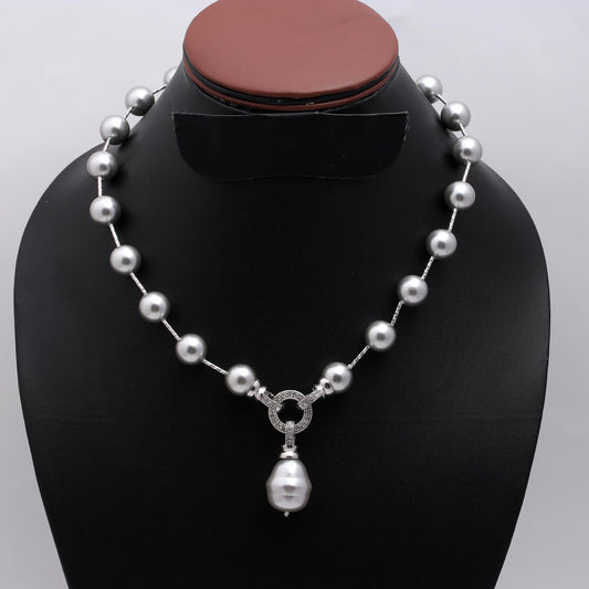 Pearl Grey Round Smooth Natural Beads Necklace 20 Inches