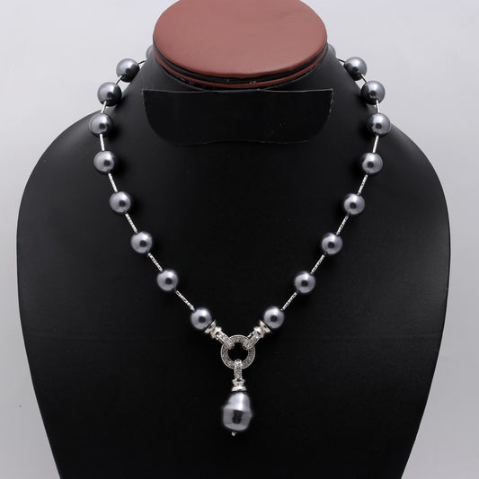 Pearl Black Round Smooth Natural Beads Necklace 20 Inches