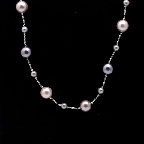 Pearl Beige Round Smooth Natural Beads Necklace 20 Inches