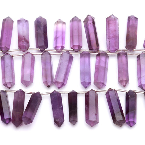 Amethyst Purple Double Pencil Smooth Natural Beads 8 Inches Strands