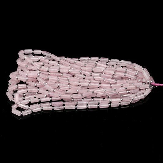 Rose Quartz Pink Tube Faceted Natural Beads 16 inches Strands