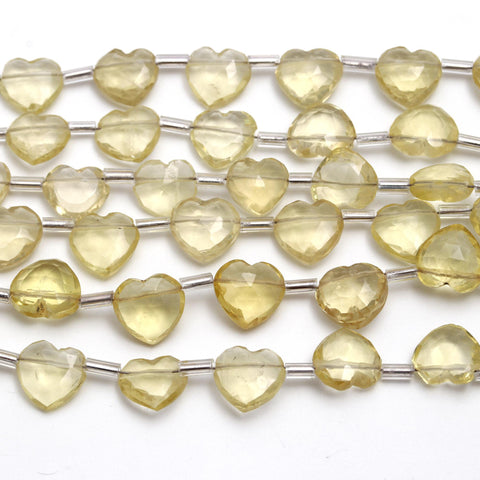 Lemon Quartz Yellow Heart Faceted Natural Beads 8 Inches Strands