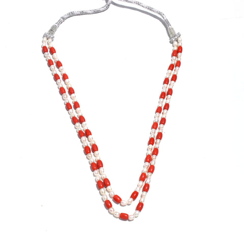 Pearl and Coral Red Rice Smooth Natural Beads 20 Inches Strands