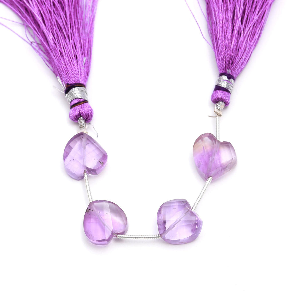 Amethyst Pink Twisted Heart Faceted Natural Beads