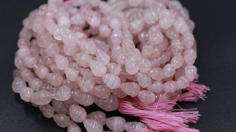 Rose Quartz Pink Leaf Carving Natural Beads 8 Inches Strands