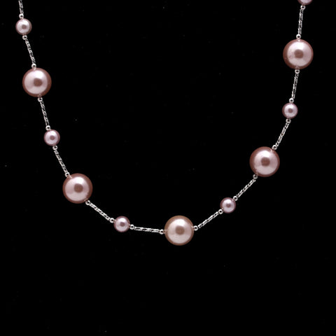 Pearl Beige Round Smooth Natural Beads Necklace 20 Inches