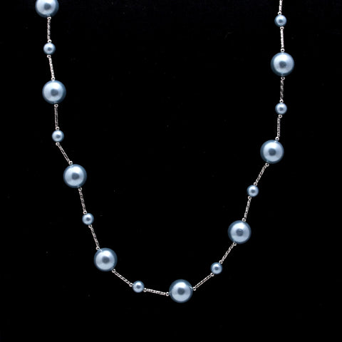 Pearl Blue Round Smooth Natural Beads Necklace 20 Inches