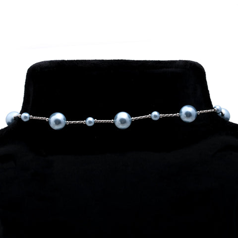 Pearl Blue Round Smooth Natural Beads Necklace 20 Inches