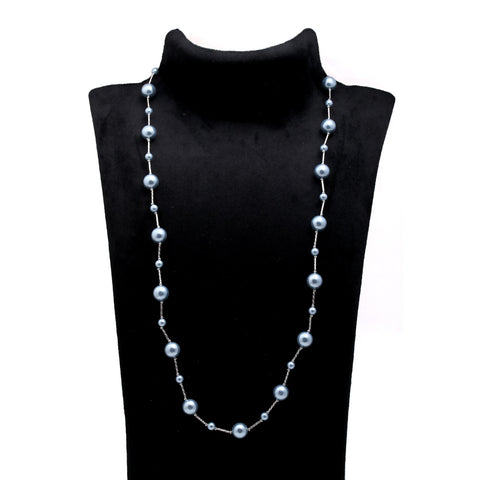 Pearl Blue Round Smooth Natural Beads Necklace 20 Inches